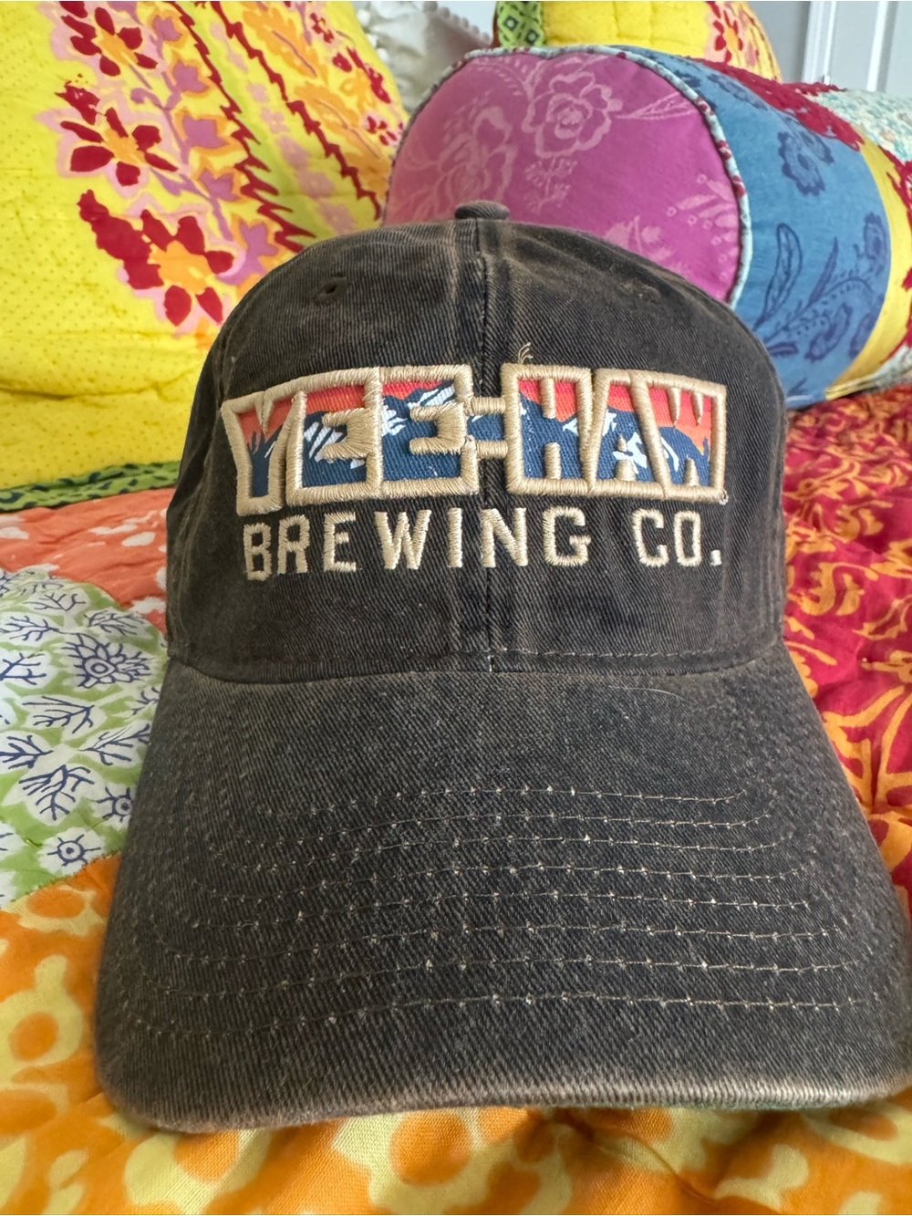 Yee-Haw Brewing Co. Embroidered Distressed Baseball Cap - Black